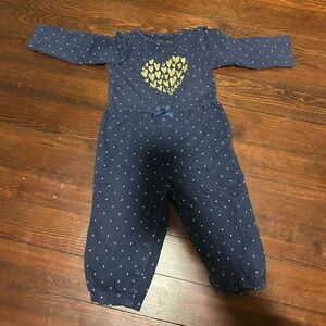 Carter's Navy Polkadot Jumpsuit with Gold Hearts 18M